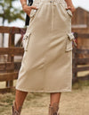 Drawstring Waist Slit Denim Skirt