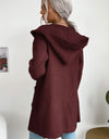 Ribbed Open Front Hooded Cardigan with Pockets