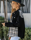 Plaid Pocketed Button Up Denim Jacket