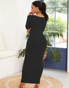 Round Neck Long Sleeve Maxi Wrap Dress