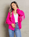 Fringe Trim Open Front Cardigan
