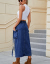 Slit Pocketed High Waist Denim Skirt