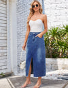 Slit Midi Denim Skirt with Pockets