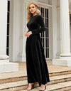 Tie Front Round Neck Long Sleeve Maxi Dress