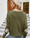 Floral Ribbed Trim Drop Shoulder Cardigan