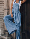 Distressed Wide Leg Denim Overalls