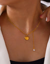 Titanium Steel Imitation Pearl Heart Pendant Necklace
