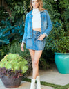 Veveret Button Up Raw Hem Denim Jacket