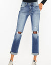 Kancan High Waist Distressed Hem Detail Cropped Straight Jeans