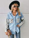 Leopard Button Up Denim Jacket