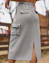 Drawstring Waist Slit Denim Skirt