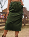 Drawstring Waist Slit Denim Skirt
