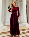 Tie Front Round Neck Long Sleeve Maxi Dress