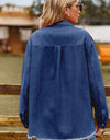 Button Up Collared Neck Raw Hem Denim Top