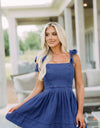 Square Neck Tie Shoulder Denim Dress