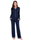 Collared Neck Long Sleeve Loungewear Set with Pockets