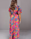 Printed Surplice Short Sleeve Maxi Dress