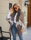 Striped Fringe Detail Long Sleeve Poncho
