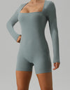 Square Neck Long Sleeve Active Romper