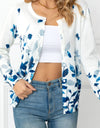 Woven Right Floral Button Front Round Neck Cardigan