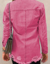 Distressed Raw Hem Snap Down Denim Jacket