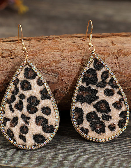 Zircon PU Leopard Teardrop Earrings