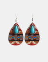 Turquoise Teardrop Shape Wooden Dangle Earrings