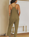 Spaghetti Strap Deep V Jumpsuit with Pockets