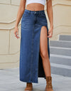 Slit Buttoned Denim Skirt with Pockets