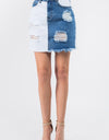 American Bazi Contrast Patched Frayed Denim Distressed Skirts