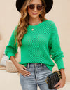 Round Neck Openwork Dropped Shoulder Knit Top