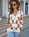 Button-Up V-Neck Dropped Shoulder Cardigan