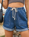Drawstring High Waist Denim Shorts with Pockets