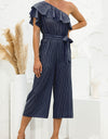 Ruffled Single Shoulder Tie Waist Jumpsuit