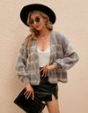 Open Front Plaid Long Sleeve Cardigan