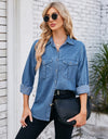Button Up Collared Neck Denim Jacket