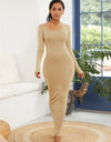 Round Neck Long Sleeve Maxi Wrap Dress