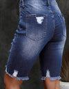 Distressed Frayed Hem Denim Bermuda Shorts