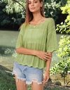 Openwork Round Neck Half Sleeve Knit Top
