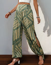 Smocked Slit Printed High Waist Pants