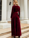 Tie Front Round Neck Long Sleeve Maxi Dress