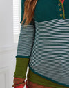 Striped Contrast Notched Long Sleeve Sweater