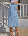Buttoned Split Denim Skirt