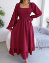Smocked Square Neck Flounce Sleeve Dress