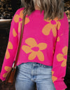 Flower Round Neck Long Sleeve Sweater