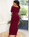 Round Neck Long Sleeve Maxi Wrap Dress
