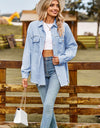 Button Up Collared Neck Raw Hem Denim Top