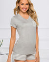 Striped Short Sleeve Top and Shorts Lounge Set