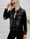 Distressed Raw Hem Denim Jacket