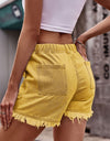 Drawstring Raw Hem Denim Shorts